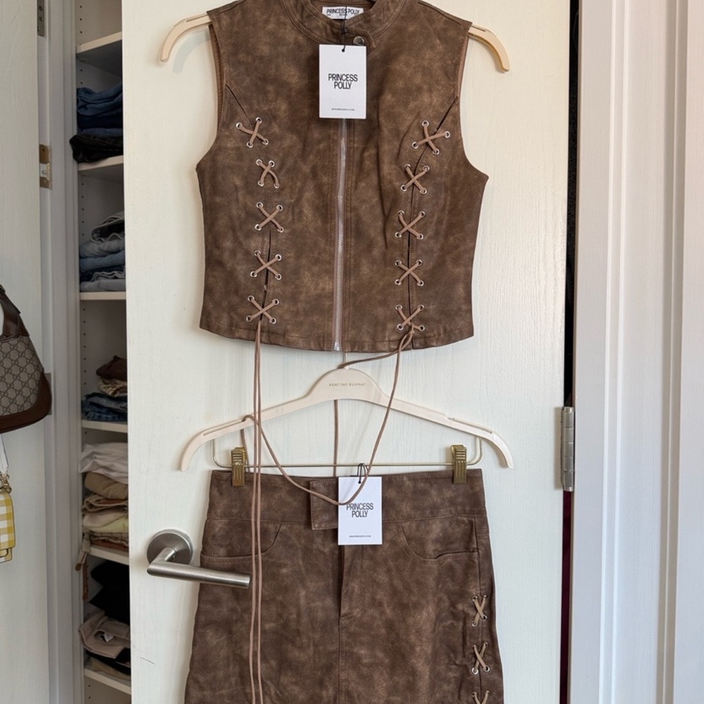 Princess Polly Brown Faux Suede Lace-Up Skirt Set